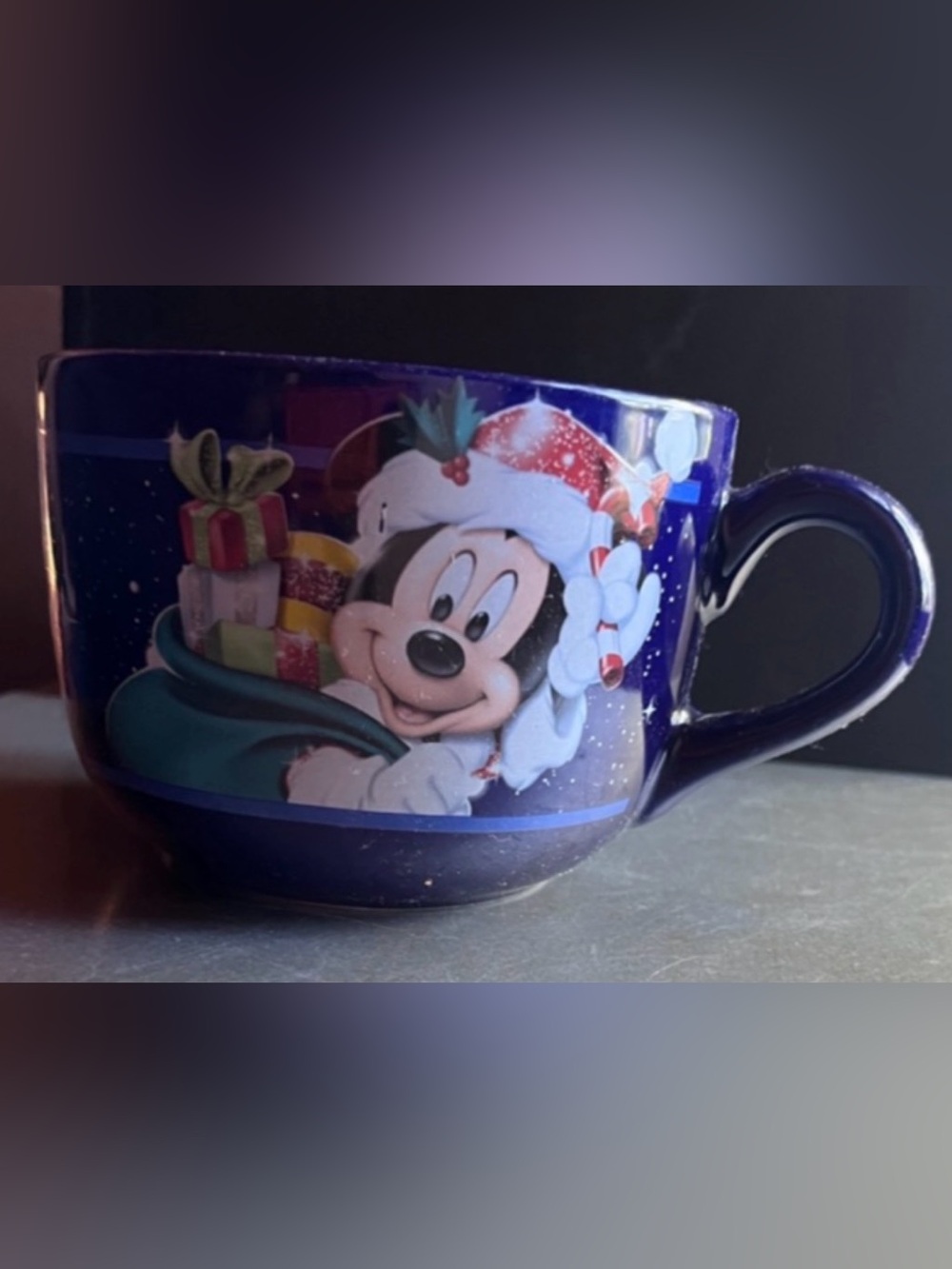 Vintage Disney Christmas Mug Mickey Minnie Donald Goofy Blue Holiday Cup